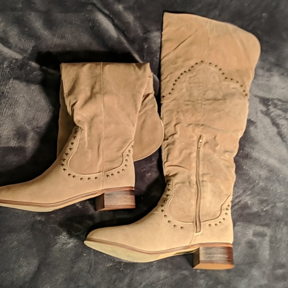 Beige Knee High Boots
